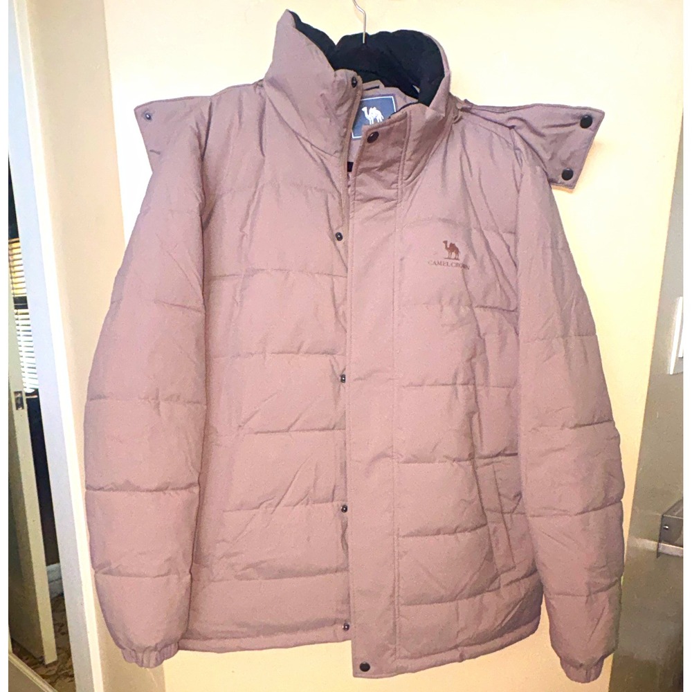 Camel Crown Men's Brown Quilted Puffer Jacket L Insulated Lined Full Zip Snap